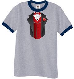 Tuxedo T-Shirt Ringer With Red Vest - Heather Grey/Navy