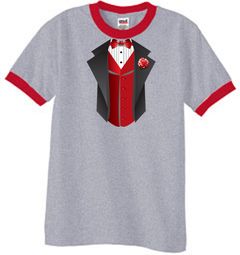 Tuxedo T-Shirt Ringer With Red Vest - Heather Grey/Red