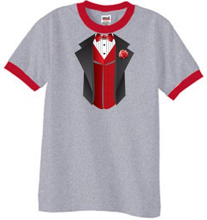 Tuxedo T-Shirt Ringer With Red Vest - Heather Grey/Red