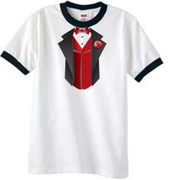 Tuxedo T-Shirt Ringer With Red Vest - White/Black