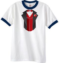 Tuxedo T-Shirt Ringer With Red Vest - White/Navy