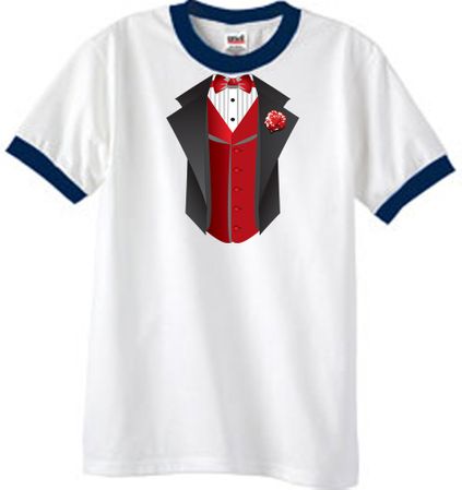 Tuxedo T-Shirt Ringer With Red Vest - White/Navy