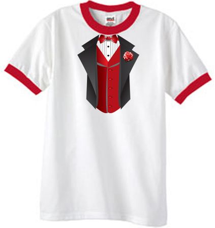 Tuxedo T-Shirt Ringer With Red Vest - White/Red