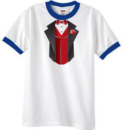 Tuxedo T-Shirt Ringer With Red Vest - White/Royal