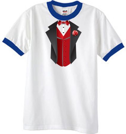 Tuxedo T-Shirt Ringer With Red Vest - White/Royal