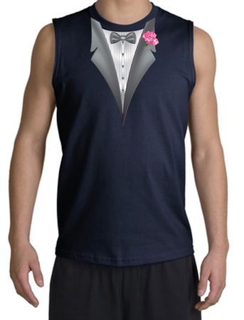 Tuxedo T-Shirt Shooter with Pink Flower - Navy Blue