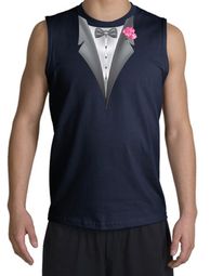Tuxedo T-Shirt Shooter with Pink Flower - Navy Blue