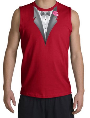 Tuxedo T-Shirt Shooter with Pink Flower - Red