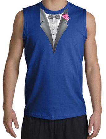 Tuxedo T-Shirt Shooter with Pink Flower - Royal Blue