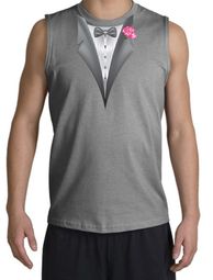 Tuxedo T-Shirt Shooter with Pink Flower - Sports Grey