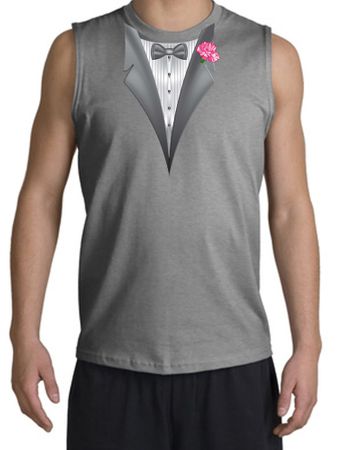 Tuxedo T-Shirt Shooter with Pink Flower - Sports Grey