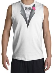Tuxedo T-Shirt Shooter with Pink Flower - White