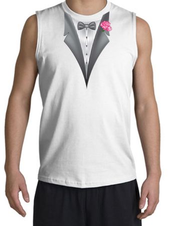 Tuxedo T-Shirt Shooter with Pink Flower - White