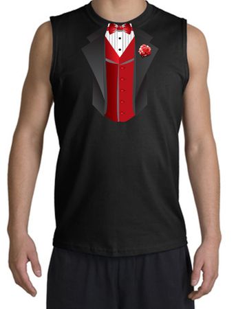 Tuxedo T-Shirt Shooter With Red Vest - Black