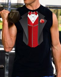 Tuxedo T-Shirt Shooter With Red Vest - Black