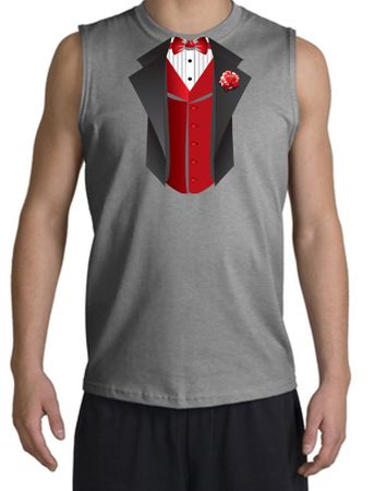 Tuxedo T-Shirt Shooter With Red Vest - Sports Grey