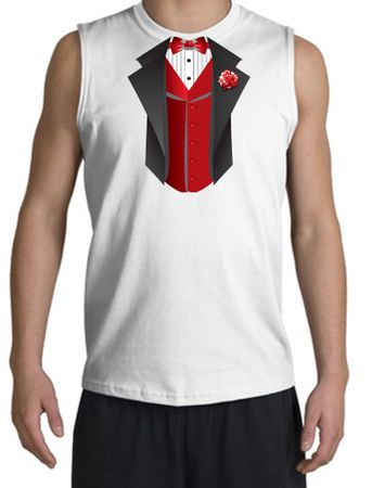 Tuxedo T-Shirt Shooter With Red Vest- White