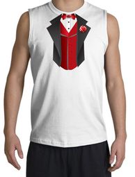Tuxedo T-Shirt Shooter With Red Vest- White