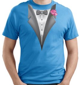 Tuxedo T-shirt With Pink Flower - Aquatic Blue