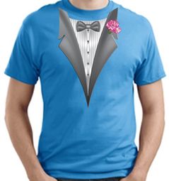 Tuxedo T-shirt With Pink Flower - Aquatic Blue