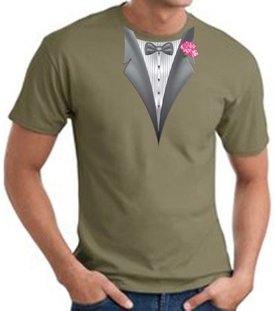 Tuxedo T-shirt With Pink Flower - Army Green