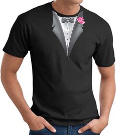 Tuxedo T-shirt With Pink Flower - Black
