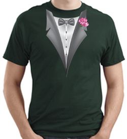 Tuxedo T-shirt With Pink Flower - Dark Green