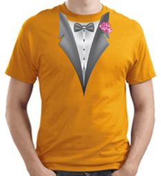 Tuxedo T-shirt With Pink Flower - Gold