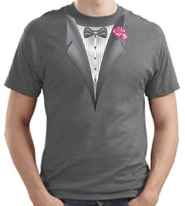 Tuxedo T-shirt With Pink Flower - Heather Gray