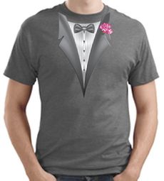 Tuxedo T-shirt With Pink Flower - Heather Gray