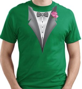 Tuxedo T-shirt With Pink Flower - Kelly Green