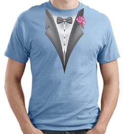 Tuxedo T-shirt with Pink Flower - Light Blue