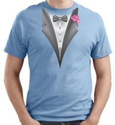 Tuxedo T-shirt with Pink Flower - Light Blue