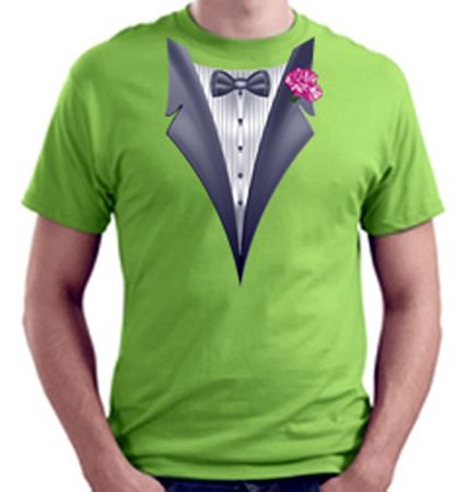 Tuxedo T-shirt With Pink Flower - Lime Green