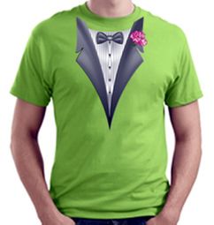 Tuxedo T-shirt With Pink Flower - Lime Green