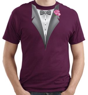 Tuxedo T-shirt with Pink Flower - Maroon