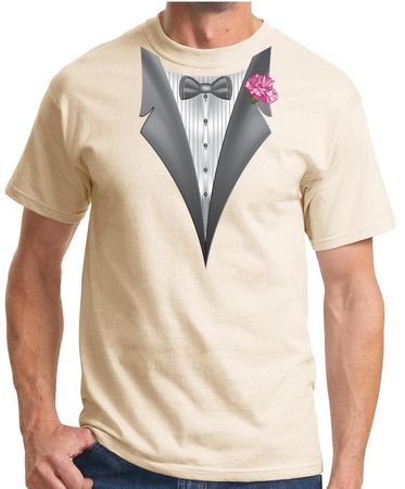 Tuxedo T-shirt with Pink Flower - Natural