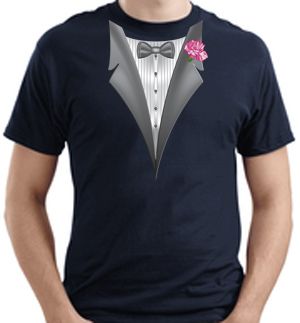 Tuxedo T-shirt With Pink Flower - Navy