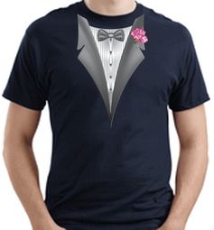 Tuxedo T-shirt With Pink Flower - Navy