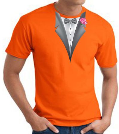 Tuxedo T-shirt With Pink Flower - Orange