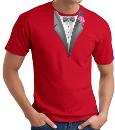 Tuxedo T-shirt With Pink Flower - Red