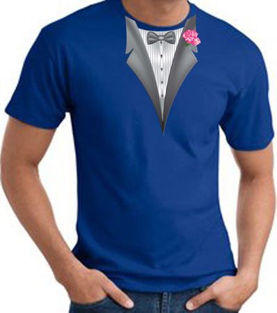 Tuxedo T-shirt With Pink Flower - Royal Blue