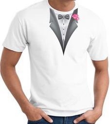 Tuxedo T-shirt With Pink Flower - White