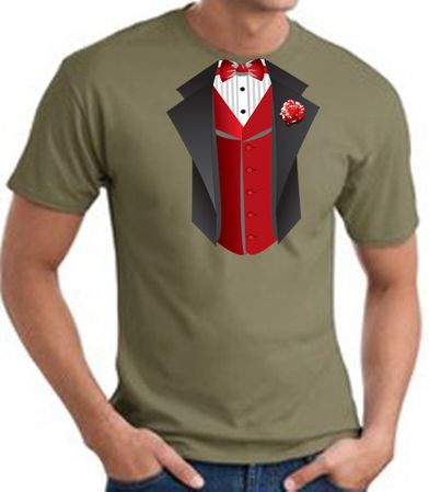 Tuxedo T-Shirt With Red Vest - Army Green