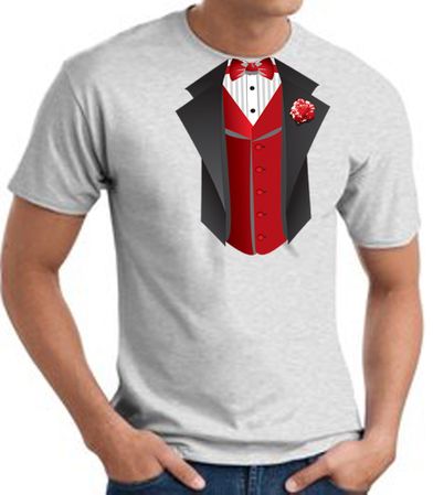 Tuxedo T-Shirt With Red Vest - Ash