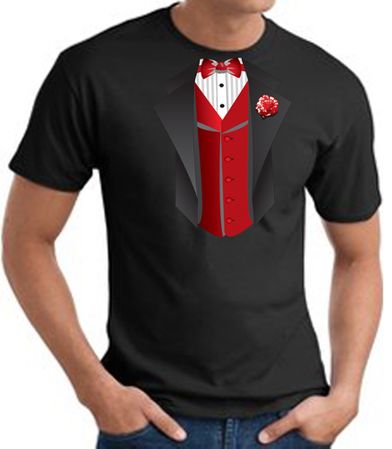 Tuxedo T-Shirt With Red Vest Black Tee