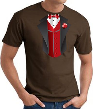 Tuxedo T-Shirt With Red Vest - Brown