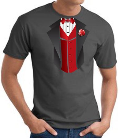 Tuxedo T-Shirt With Red Vest - Charcoal