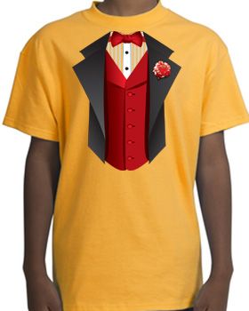 Tuxedo T-Shirt With Red Vest - Gold