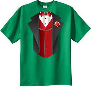 Tuxedo T-Shirt With Red Vest - Kelly Green